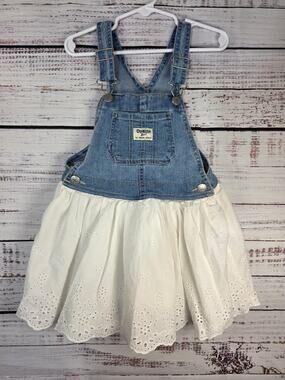 OshKosh Baby girl overall dress size 4T denim and white eyelet skirt